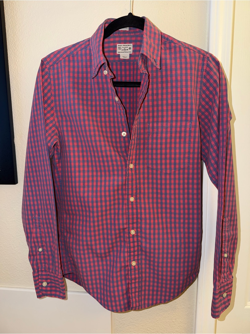 J. Crew Pink and Blue Check Button-Down Shirt